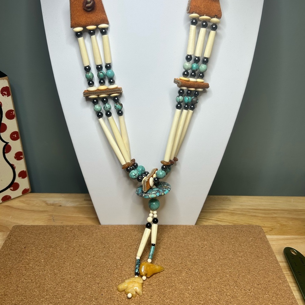 Handcrafted Turquoise and Cream Necklace
